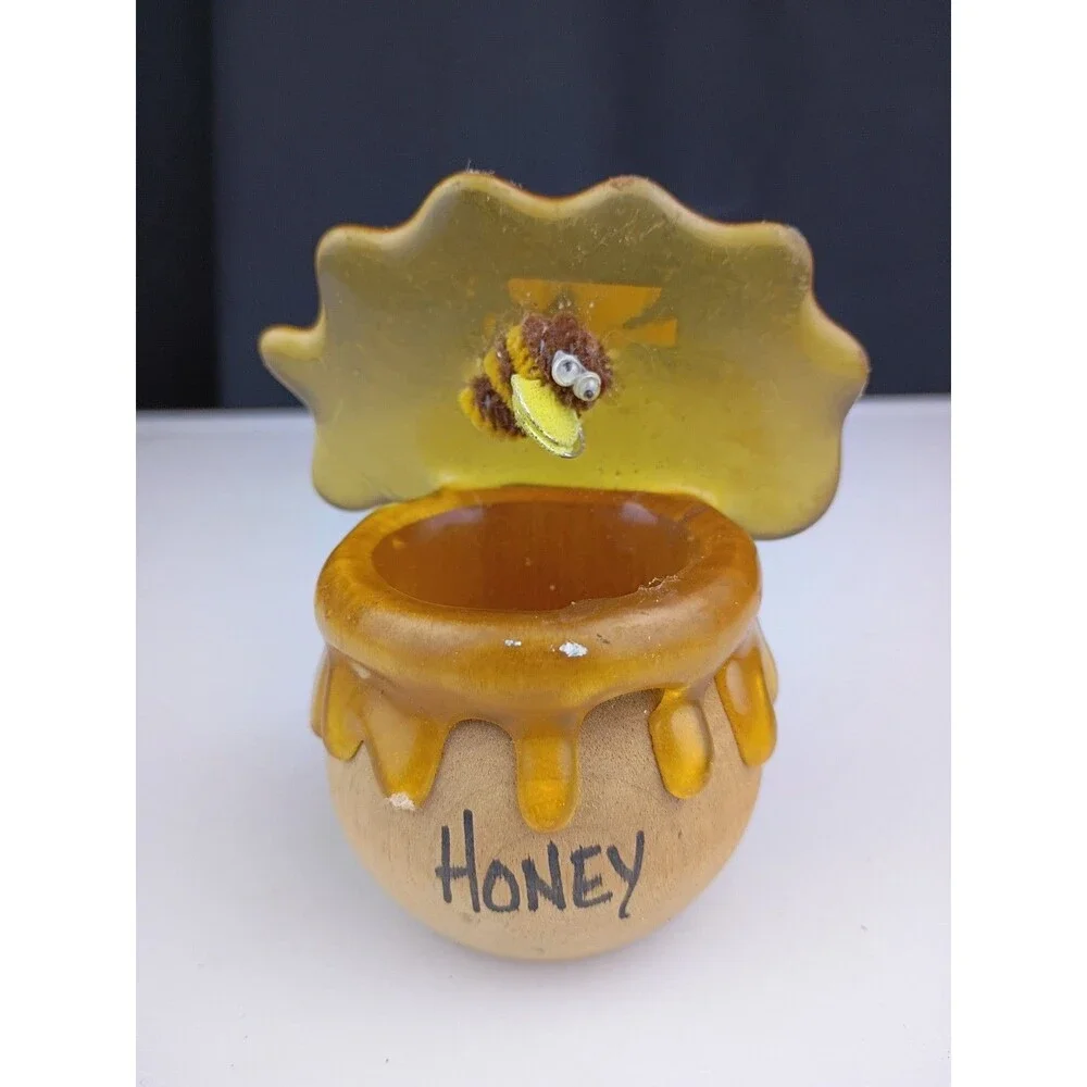 Vintage Wood  Honey Miel Honey Pot Pencil/Stick/Sewing Needles  Holder 🐝 Bee